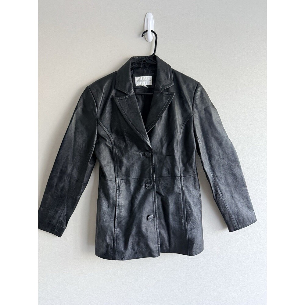 Vintage Worthington Black Y2K Leather Button Front Blazer Jacket Size Small
